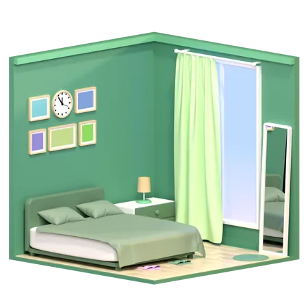 3 D Rendering Of The Isometric Bedroom Design Object On A Transparent Background 3D Icon