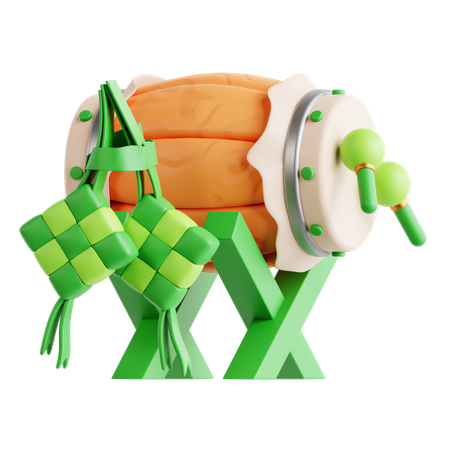 Bedug And Ketupat  3D Icon