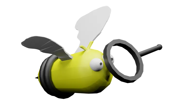 Bee with magnifier glass  3D Illustration