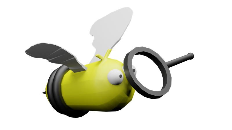 Bee with magnifier glass 3D Illustration