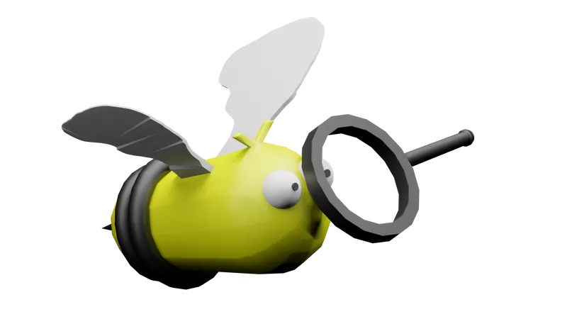 Bee With Magnifier Glass 3D Illustration