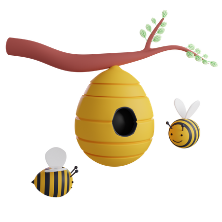 Beehive And Bee  3D Icon