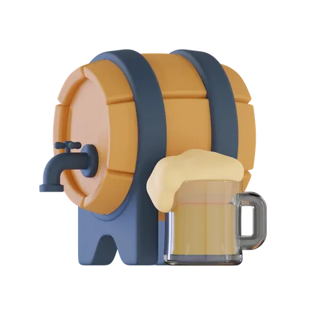 Beer Barrel And Glass  3D Icon