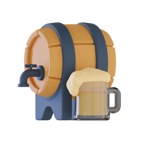 Beer Barrel And Glass  3D Icon