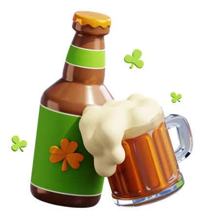 Beer Bottle And Glass  3D Icon