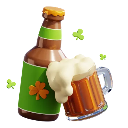 Beer Bottle And Glass  3D Icon