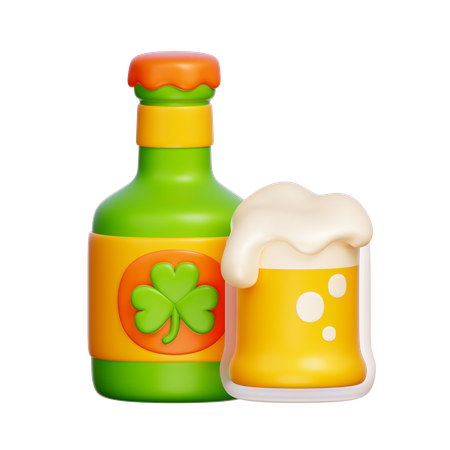 Beer Bottle and Glass  3D Icon