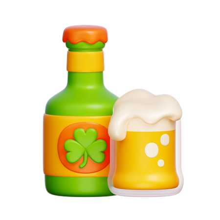 Beer Bottle and Glass  3D Icon