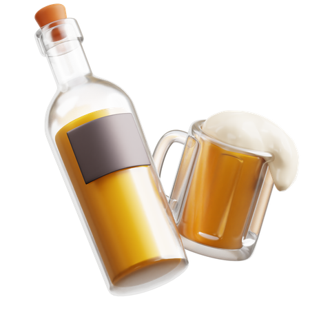 Beer Bottle And Glass  3D Icon