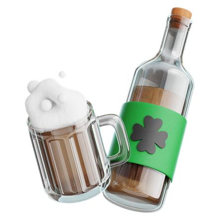 Beer Bottle And Glass Mug  3D Icon