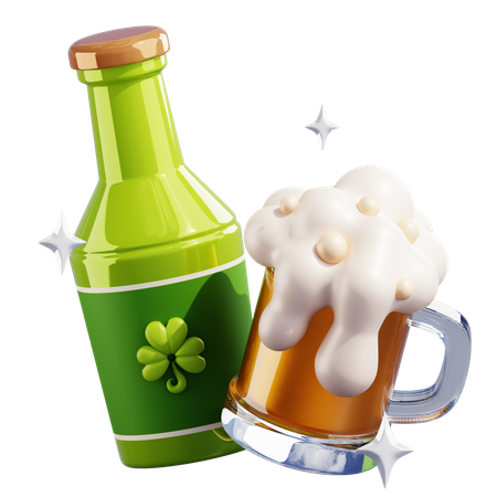 Beer Bottle And Glass Mug  3D Icon