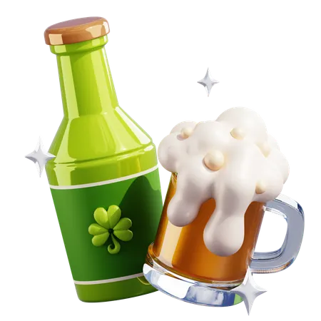Beer Bottle And Glass Mug  3D Icon