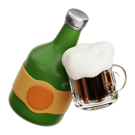 Beer Bottle With Beer Glass Mug  3D Icon