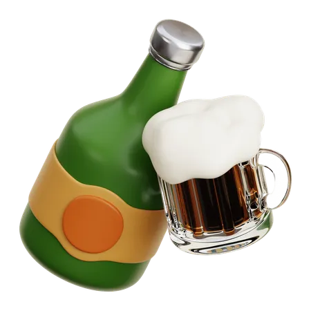 Beer Bottle With Beer Glass Mug  3D Icon