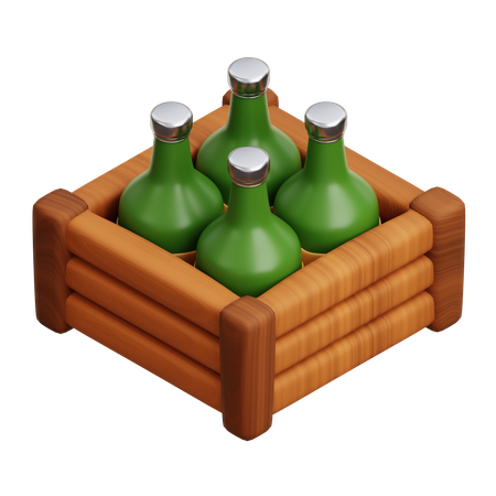 Beer Bottles in Wooden Box  3D Icon