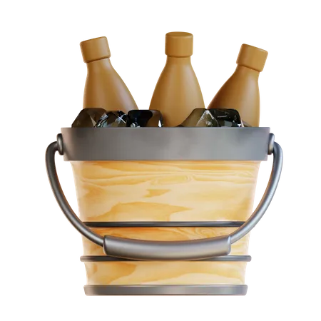 Three Beer Bottles In A Bucket With A Handle A Vibrant And Refreshing Design Asset Perfect For Beer Advertisements Bar Menus And Party Invitations 3D Icon