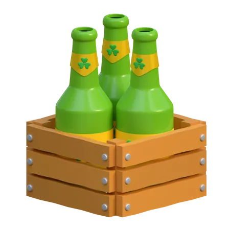 Crate Of Beer Bottles Icon 3 D Saint Patricks Day Holiday Music Instrument Illustration 3D Icon