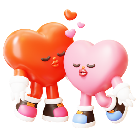 Personagem de dois corações se beijando  3D Illustration