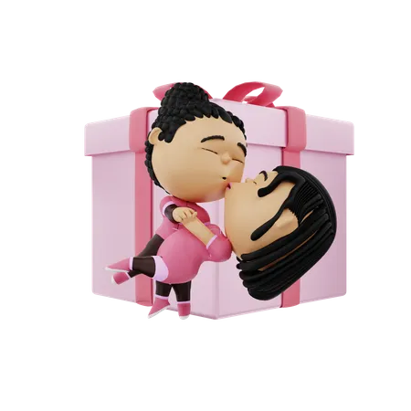 Menino e menina se beijando  3D Illustration