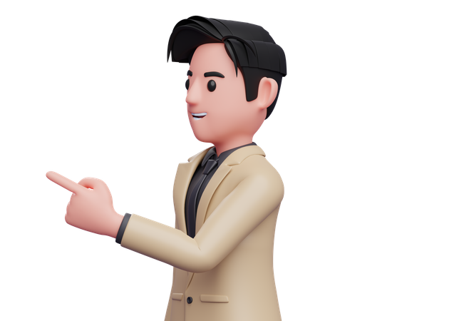 Homme d'affaires faisant face sur le côté et pointant du doigt  3D Illustration