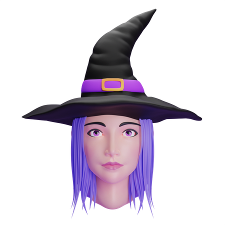 Cabeça de bruxa de beleza com chapéu  3D Icon
