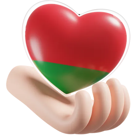Belarus Flag Heart Hand Care  3D Icon