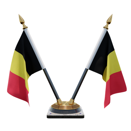 Belgium Double Desk Flag Stand 3D Illustration