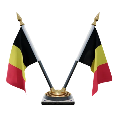 Belgium Double Desk Flag Stand  3D Illustration