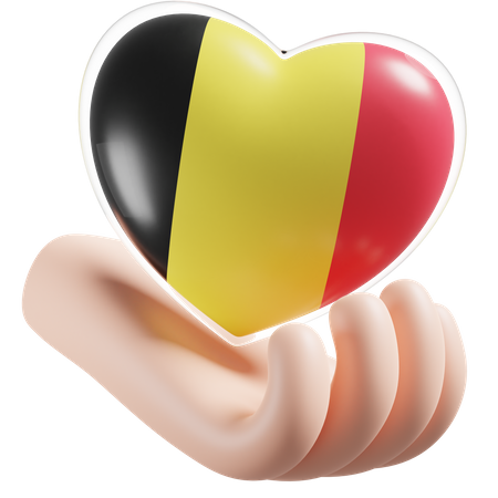 Belgium Flag Heart Hand Care  3D Icon