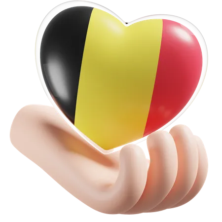Belgium Flag Heart Hand Care  3D Icon