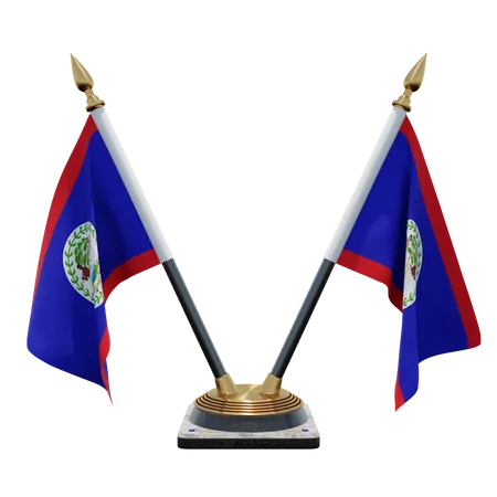 Belize Double Desk Flag Stand  3D Flag