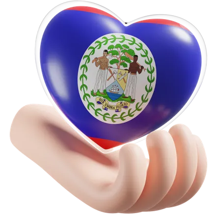 Belize Flag Heart Hand Care  3D Icon