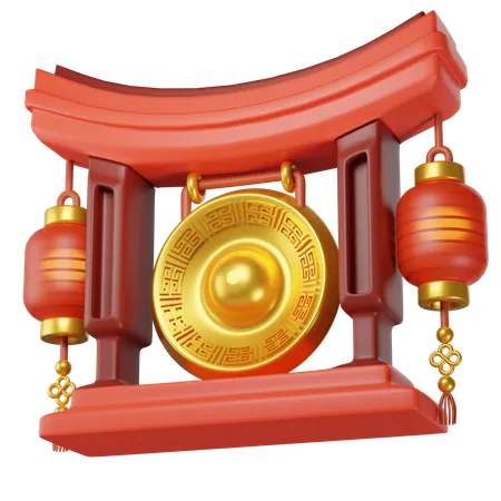 Bell And With Chinese Lamps 3D Icon