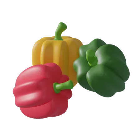 3 D Object Food Bell Peppers Red Yellow Green 3D Icon