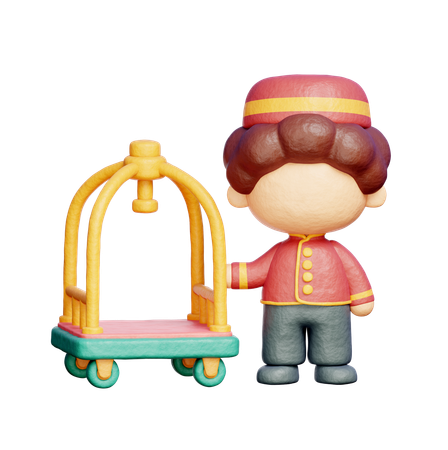 Bellboy With Trolley Luggage  3D Icon