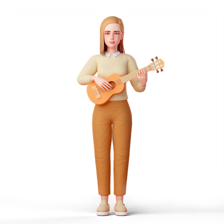 Belle dame jouant de la guitare et chantant  3D Illustration