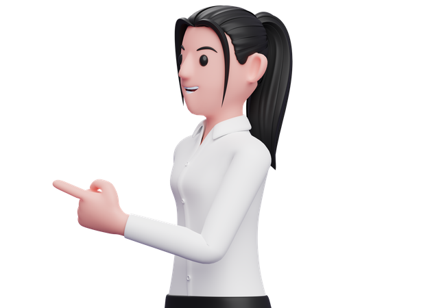 Belle femme d'affaires faisant face sur le côté et pointant du doigt  3D Illustration