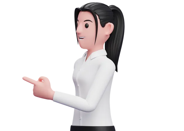 Belle femme d'affaires faisant face sur le côté et pointant du doigt  3D Illustration