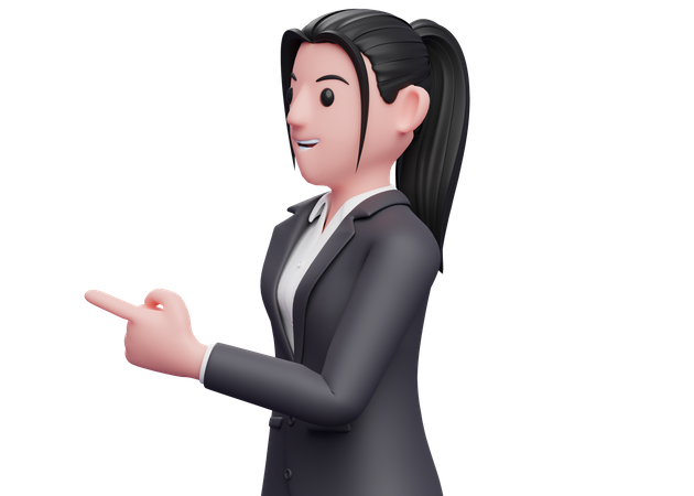 Belle femme d'affaires faisant face sur le côté et pointant du doigt  3D Icon
