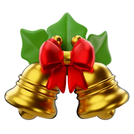 3 D Rendering Of Christmas Bells With Bow And Glanders Icon 3D Icon