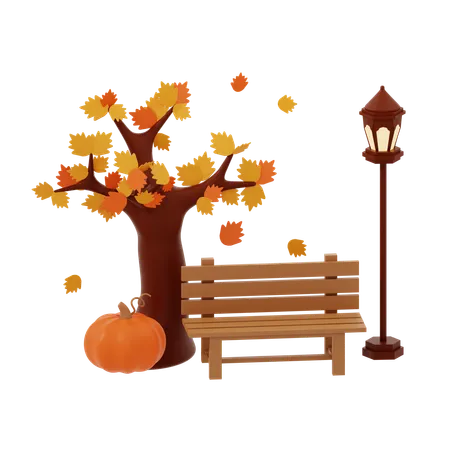 Bench And Tree In Autumn  3D Icon