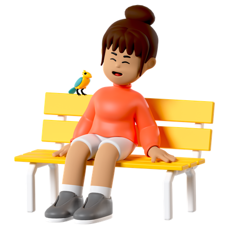Bench Park Girl  3D Icon