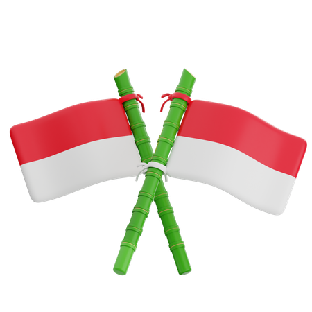 Bendera Indonesia Dengan Bambu  3D Icon