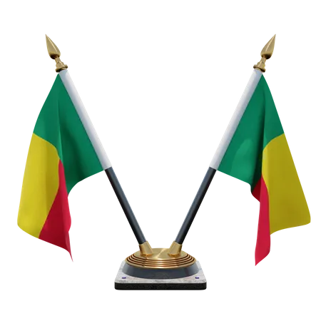 Benin Double Desk Flag Stand  3D Illustration