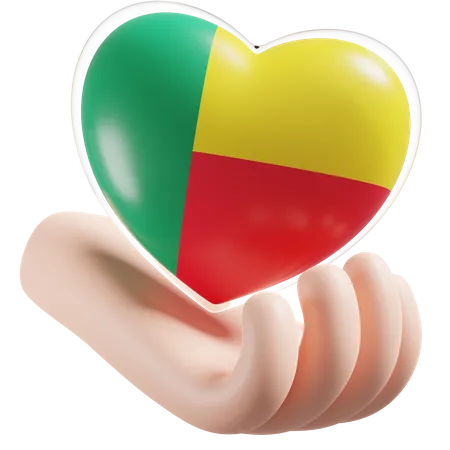 Benin Flag Heart Hand Care  3D Icon