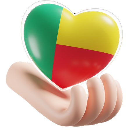 Benin Flagge Herz Handpflege  3D Icon