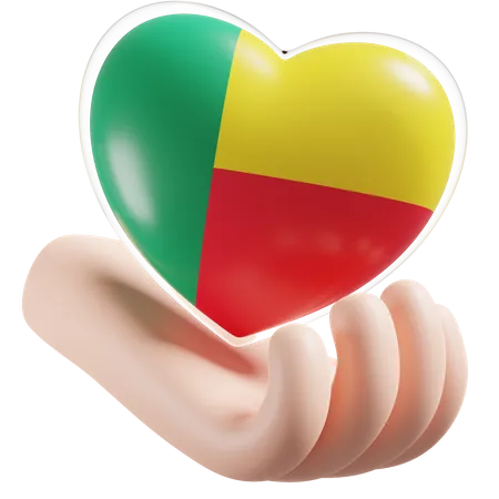 Benin Flagge Herz Handpflege  3D Icon