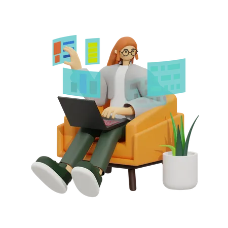 Bequem und vernetzt: Der Arbeitsalltag auf dem Sofa  3D Illustration