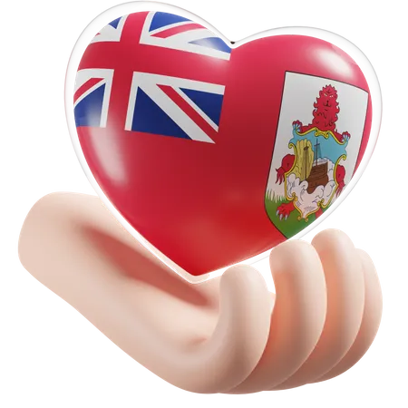 Cuidado de las manos del corazón de la bandera de Bermudas  3D Icon