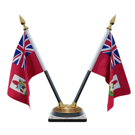 Bermuda Double Desk Flag Stand  3D Illustration
